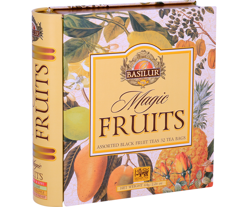 Te negro Ceylon. Lata Regalo Tea Book Magic Fruits Assorted 32 Bolsas